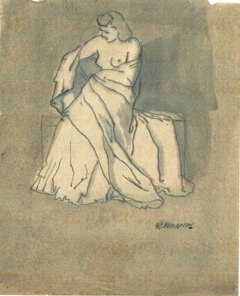 Figura femminile seduta e drappeggiata