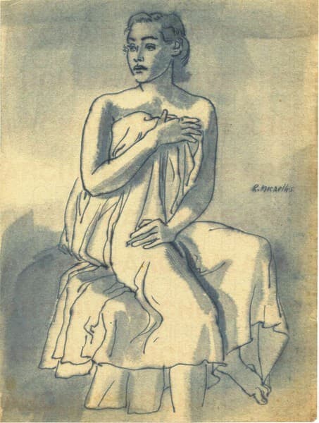 Figura femminile seduta e drappeggiata