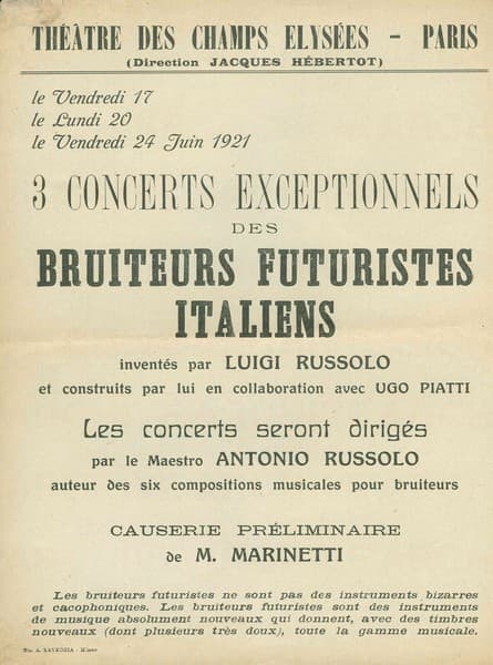 Théàtre des Champs Elysées - Paris 
3 concerts exceptionnels des bruiteurs futuristes italiens