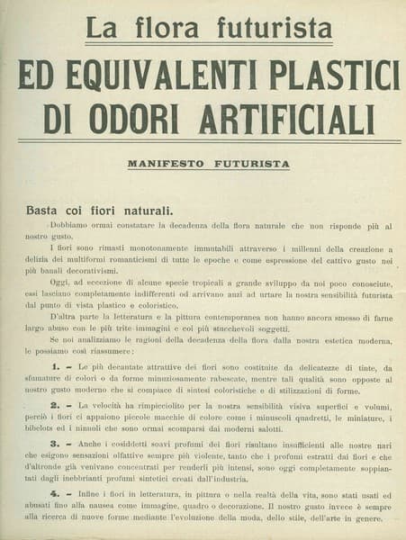 Manifesto futurista La flora futurista Ed equivalenti plastici di odori artificiali